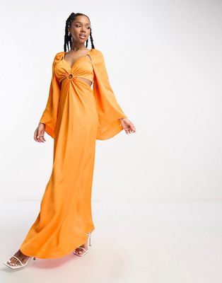 Ever New long sleeve cut out maxi dress in orange