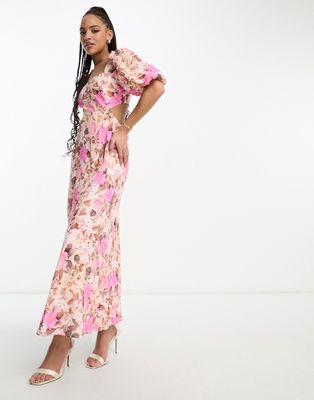 Ever New long sleeve maxi dress in leopard pink floral