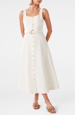 Ever New Maja Belted Denim Midi Dress in Porcelain