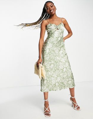 Ever New peekaboo satin slip dress in sage floral-Green