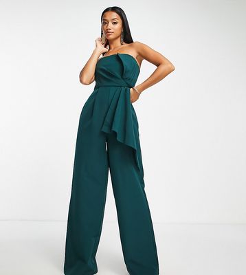 Ever New Petite bandeau bow drape jumpsuit in emerald-Green