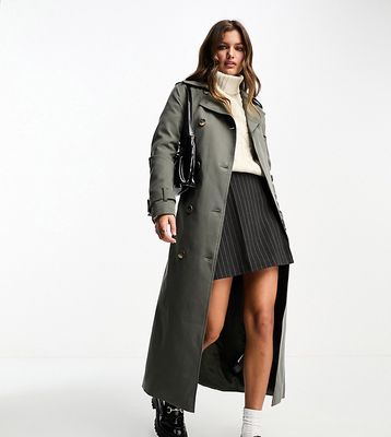 Ever New Petite belted maxi trench maxi coat in soft olive-Green