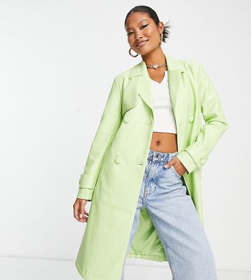 Ever New Petite belted metallic PU jacket in lime-Green