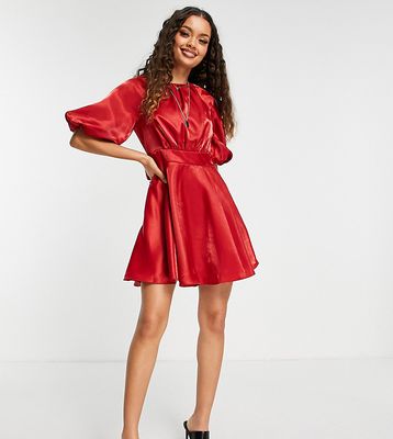 Ever New Petite bow back mini dress in red-Green