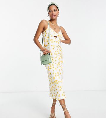 Ever New Petite cut-out midi dress in ivory buttercup floral-Yellow