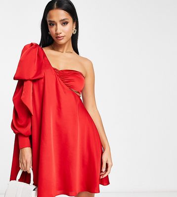 Ever New Petite drape bow shoulder mini dress in red