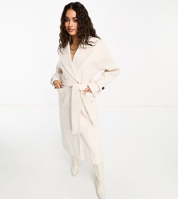 Ever New Petite formal wrap coat with tie belt in cream-White