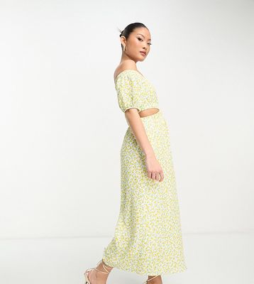 Ever New Petite off-shoulder maxi dress in lemon floral-Yellow