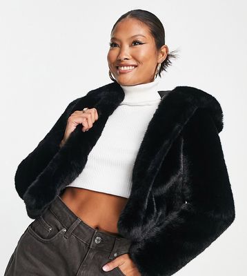 Ever New Petite oversized hooded faux fur jacket in black