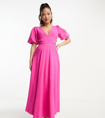 Ever New Petite puff sleeve maxi dress in pink