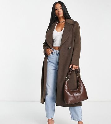 Ever New Petite relaxed longline formal coat in chocolate-Brown
