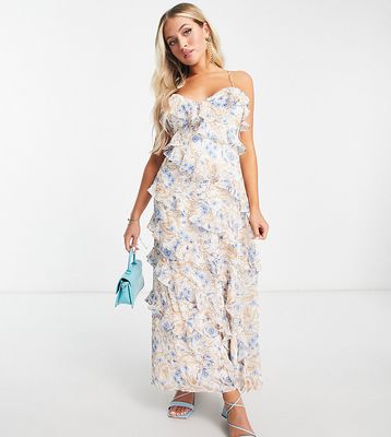 Ever New Petite ruffle midi dress in blue floral