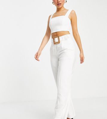 Ever New Petite smart tailored pants with belt in white