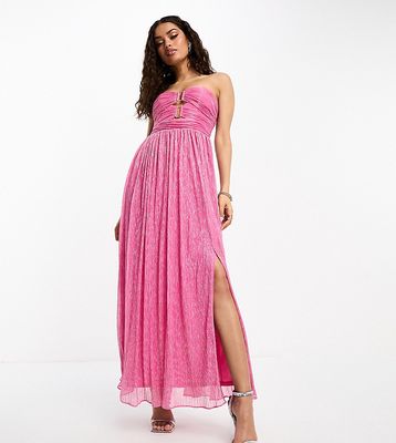 Ever New Petite strapless bust detail plisse maxi dress in pink