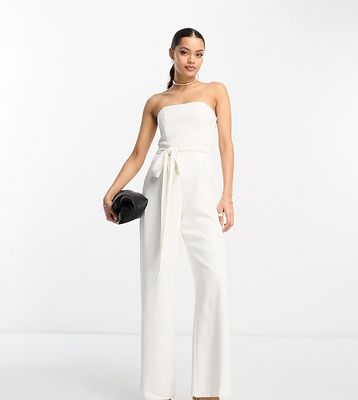 Ever New Petite strapless jumpsuit in ivory-White