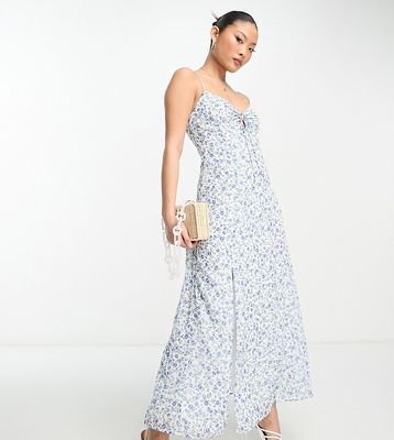 Ever New Petite strappy maxi dress with split in ivory floral-White