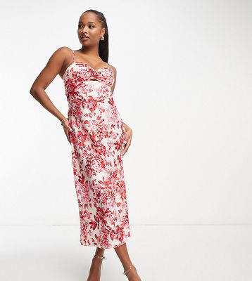 Ever New Petite strappy midi dress in red floral