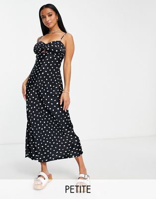 Ever New Petite sweetheart neck dress in black polka dot print
