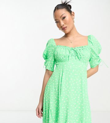Ever New Petite tie sleeve mini dress in green floral