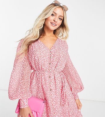 Ever New Petite tie waist mini dress in pink ditsy floral