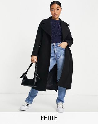 Ever New Petite wrap tie smart midi formal coat in black