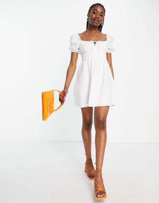 Ever New puff sleeve ruffle mini dress in white