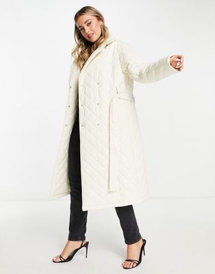 Ever New quilted wrap coat in cream-White