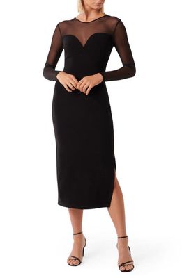 Ever New Roxy Illusion Mesh Long Sleeve Body-Con Dress in Black