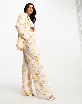 Ever New satin pants in floral print - part of a set-Yellow