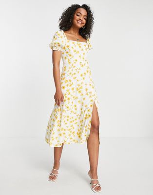 Ever New short sleeve midi tea dress in buttercup print-Multi