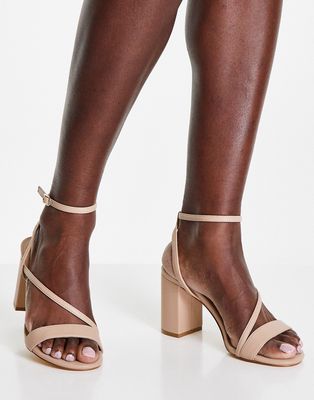 Ever New strappy low block heeled sandals in taupe-Neutral