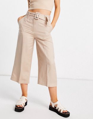 Ever New tailored wide leg pants with belt in stone-Neutral