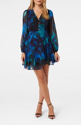 Ever New Tamara Abstract Print Long Sleeve Asymmetric Minidress in Rosalia Floral 