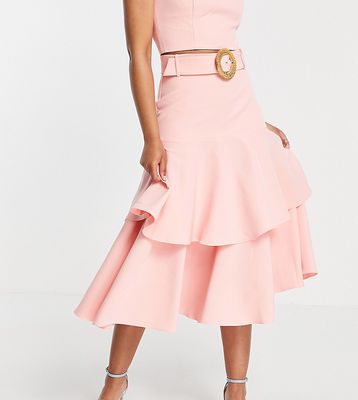 Ever New tiered midaxi skirt with tortoise shell buckle in blush - part of a set-Pink