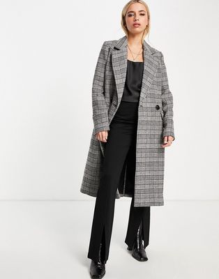 Ever New wrap tie smart coat in monochrome plaid-Black