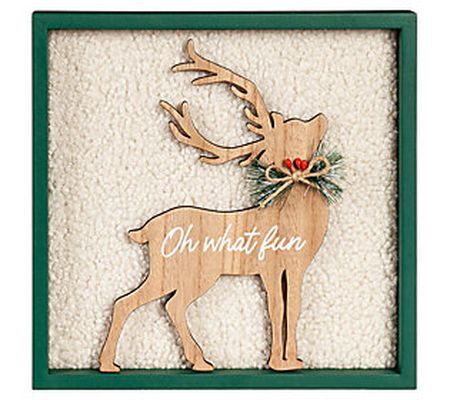 Evergreen 12"x12" Wooden Reindeer on Polyester all Decor