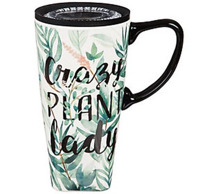 Evergreen 17-oz Ceramic "Crazy Plant Lady" Trav el Cup