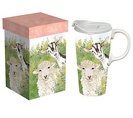 Evergreen 17-oz Ceramic Sheep and Goat Travel C up