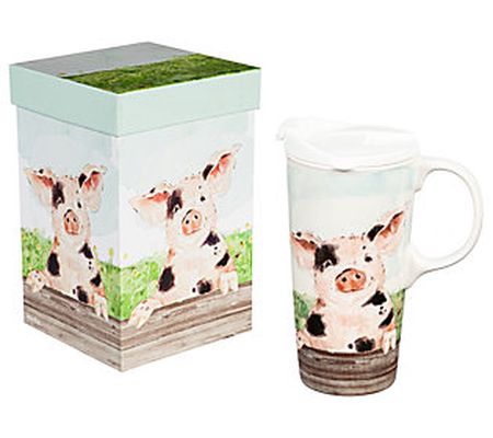 Evergreen 17-oz Ceramic Spotted Pig Travel Cup