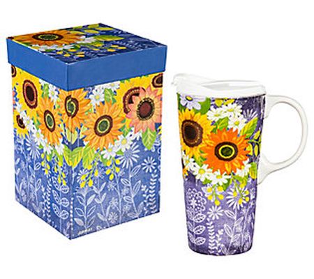 Evergreen 17-oz Ceramic Sunflower Travel Cup