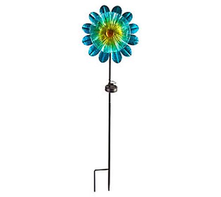 Evergreen 36" Solar Glass & Metal Petals Floral Garden Stake