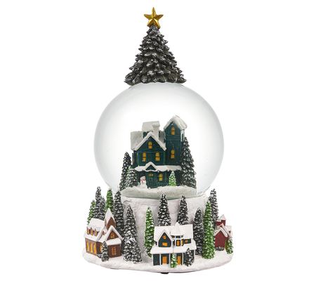 Evergreen 9.5" Resin House Scene Snow Globe wit h Tree on Top