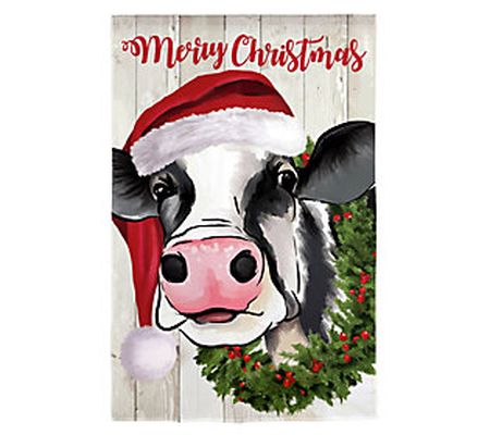 Evergreen Christmas Cow Garden Linen Flag