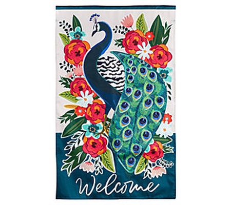 Evergreen Floral Peacock House Linen Flag