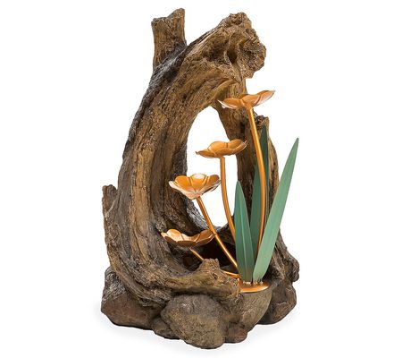 Evergreen Indoor/Outdoor Woodland Stump Fountai n Lily Pads
