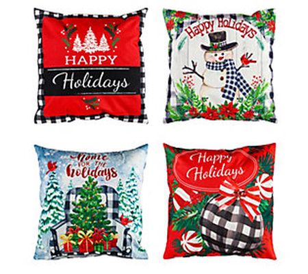 Evergreen Interchangeable Pillow Cover S/4 Happ y Holidays
