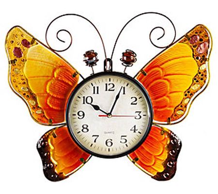 Evergreen Metal and Glass Shaped Wall Clock, Bu tterfly