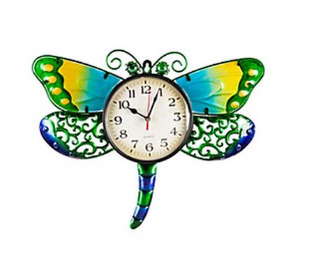 Evergreen Metal and Glass Shaped Wall Clock, Dr agonfly