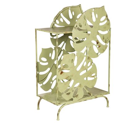 Evergreen Monstera Leaves Outdoor Potting Table & Storage