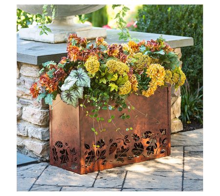 Evergreen Rust Finished Outdoor Planter with La ser Cut Artwork